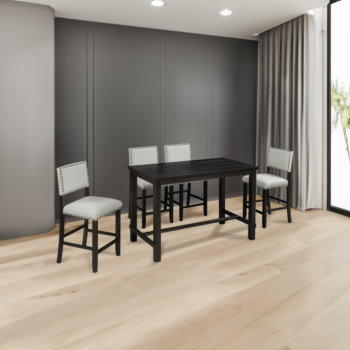 Espresso & Beige Counter-Height Dining Set