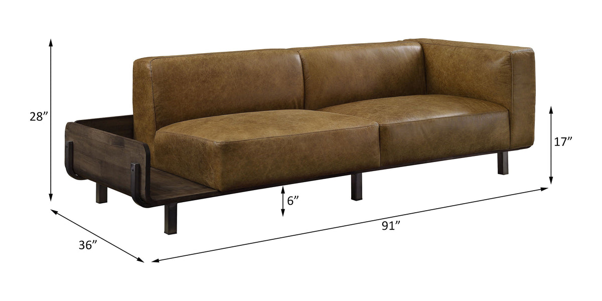 Blanca Chestnut Top-Grain Leather & Rustic Oak Sofa
