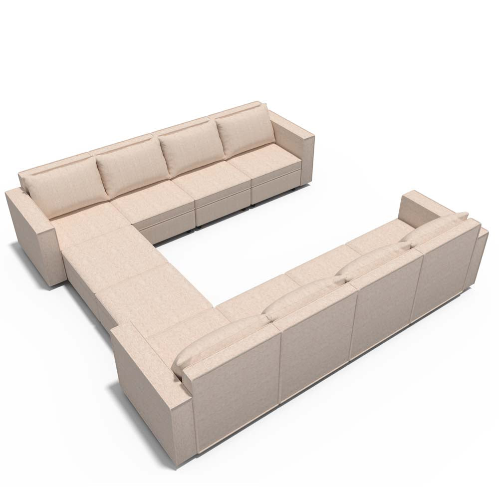 Beige Ten-Seat Modular Sleeper Sofa with Storage