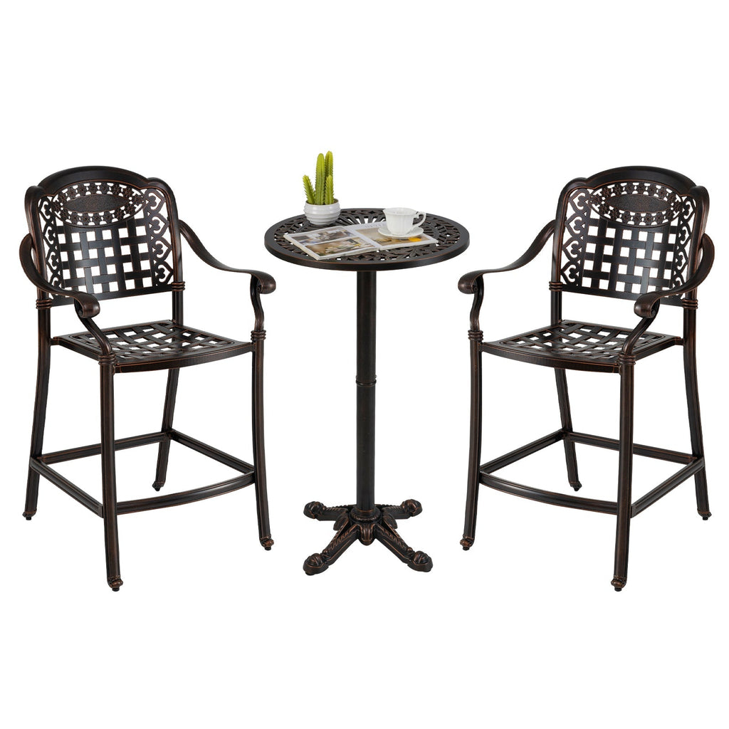 3 Piece Patio Bar Set Outdoor Cast Aluminum Round High Top Table 2 Counter Height