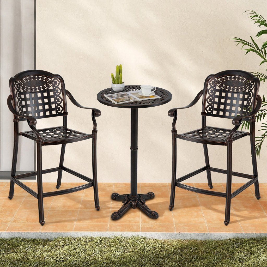 3 Piece Patio Bar Set Outdoor Cast Aluminum Round High Top Table 2 Counter Height