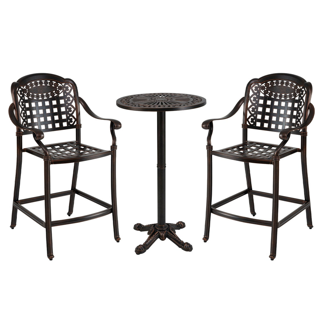 3 Piece Patio Bar Set Outdoor Cast Aluminum Round High Top Table 2 Counter Height