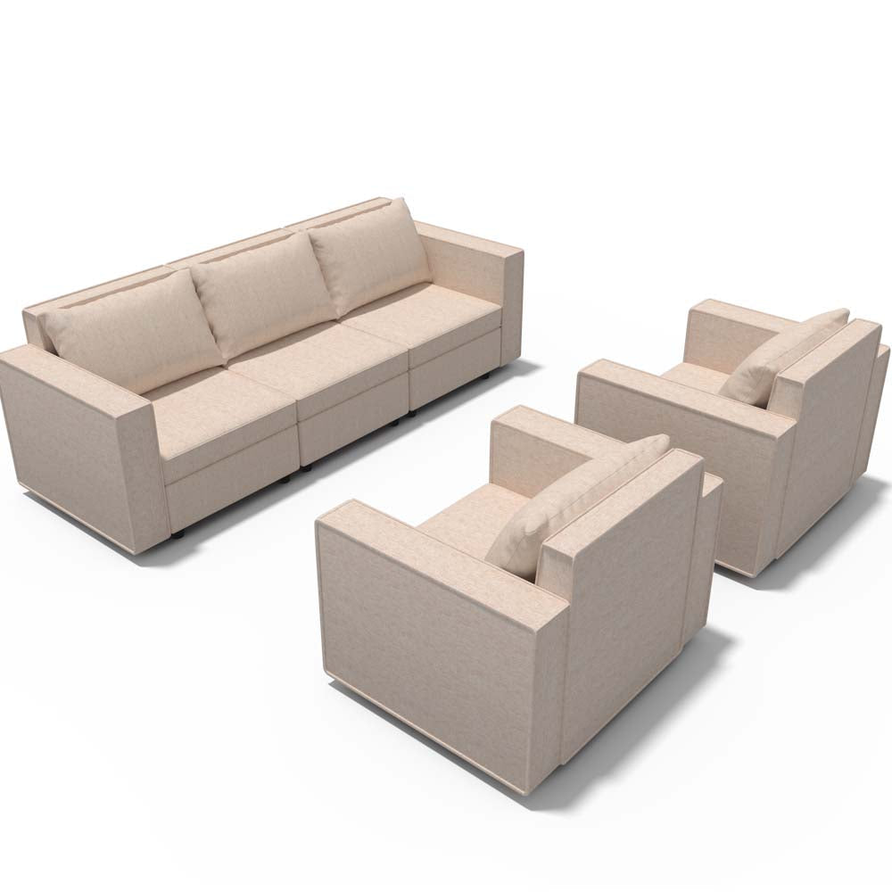 Beige Five-Seat Modular Sleeper Sectional with Storage