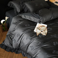 Jacquard Duvet Cover Set with Lace Washed Cotton Queen/King Size Black Comforter