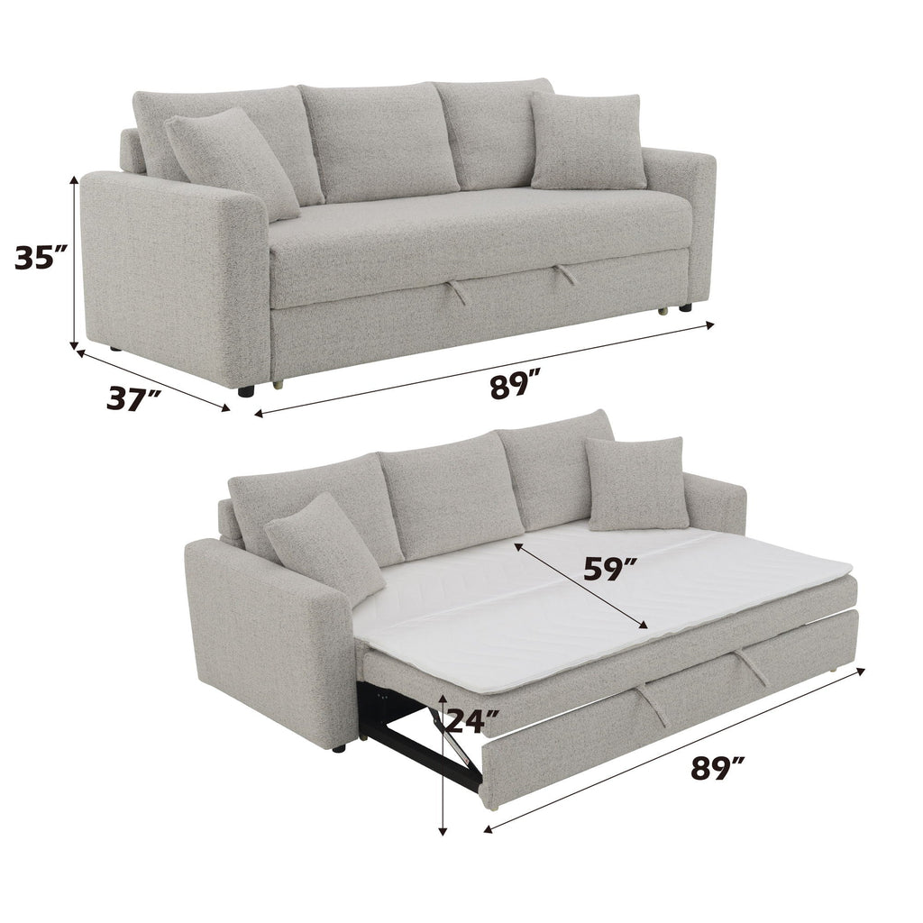 Connie Beige Bouclé Sleeper Sectional with Two Toss Pillows