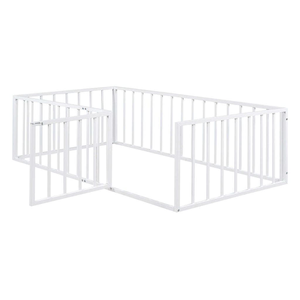 Metal Floor Bed Frame With Fence And Door