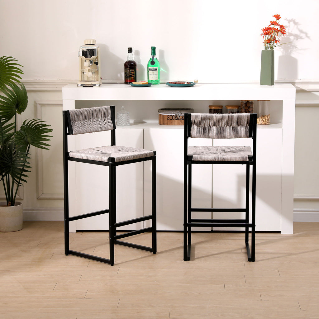 Bar Stools Paper Rope Weave Dining Chairs With Back Hand Weave Stools For Kichen