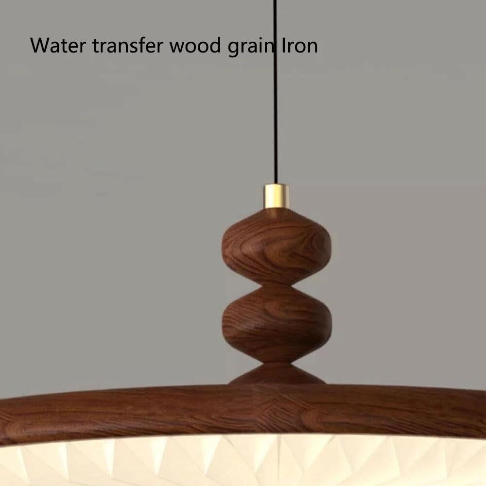 Swing Arm Pendant Light, Walnut Wood Finish Iron Hanging Lamp
