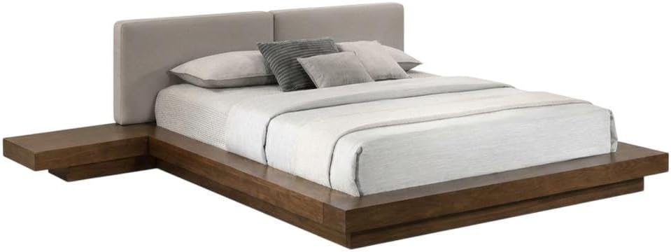 Acacia Wood Platform Bed with Floating Nightstands