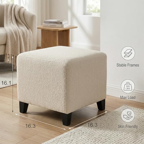 16.3-Inch Cream Linen Cube Ottoman