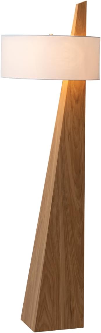 Obelisk Floor Lamp by Nova of California - Natural Ash Wood & White Cotton-Linen