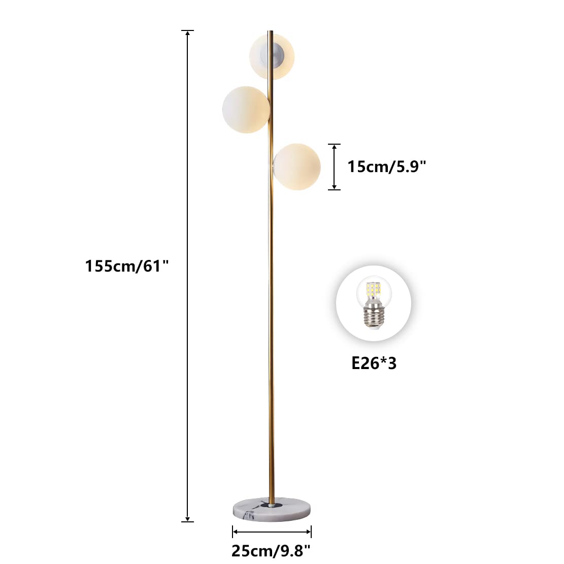 BOKT Gold 5-Light 67'' Tall Floor Lamp Smoked Glass Globes Standing Lamp