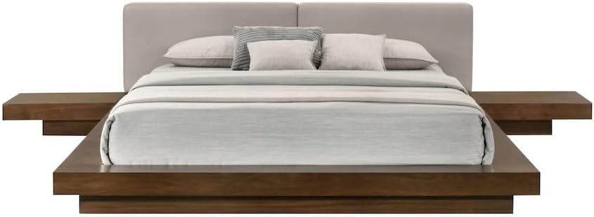 Acacia Wood Platform Bed with Floating Nightstands