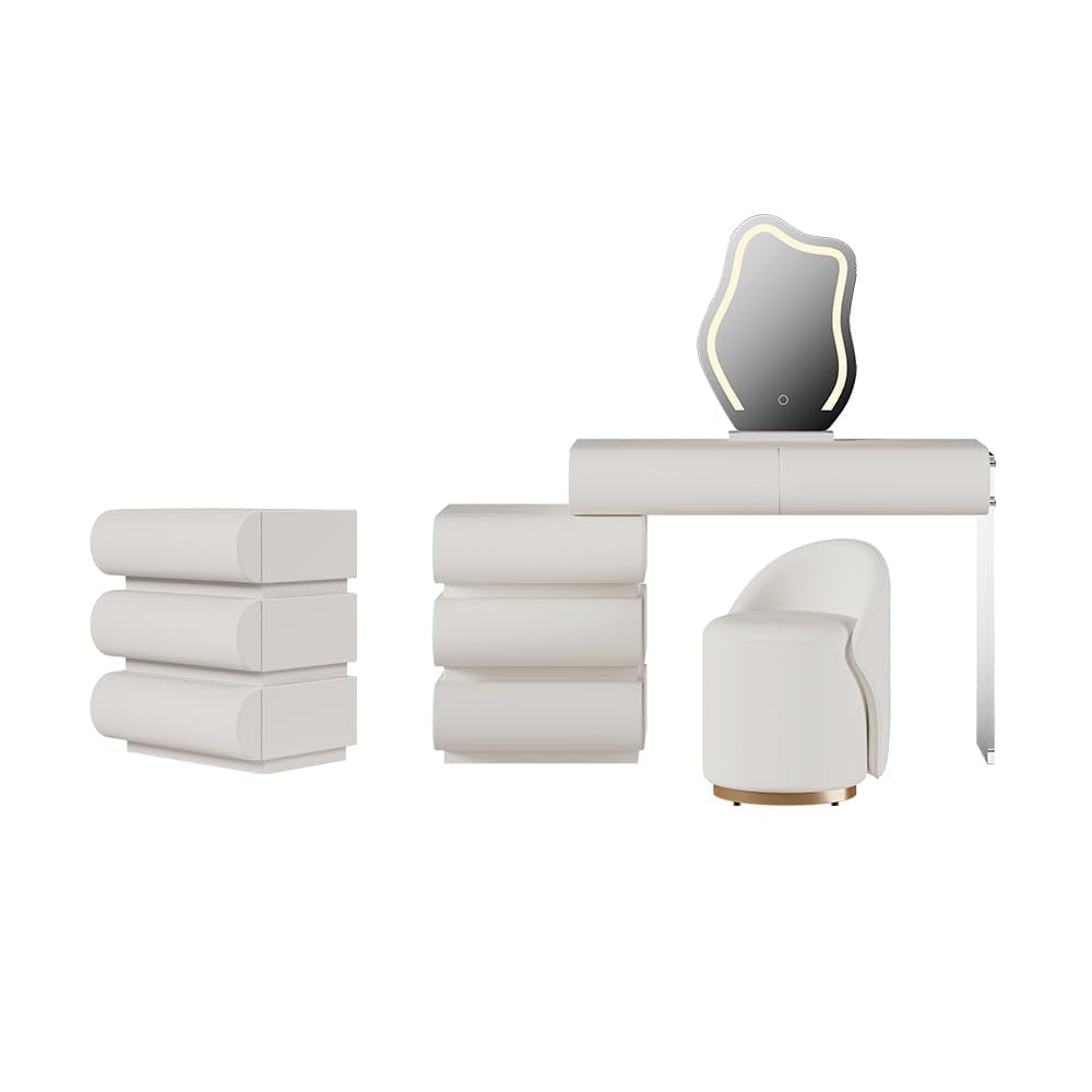 White Faux-Leather Six-Drawer Dresser