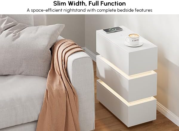 Narrow Smart Nightstand with Wireless Charging