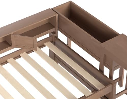 Bellemave Twin Daybed Frame with Desk, Trundle & Drawers Brown