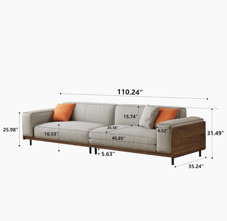 Modern 4-Seater Upholstered Fabric Sofa for Living Room, 111.8"