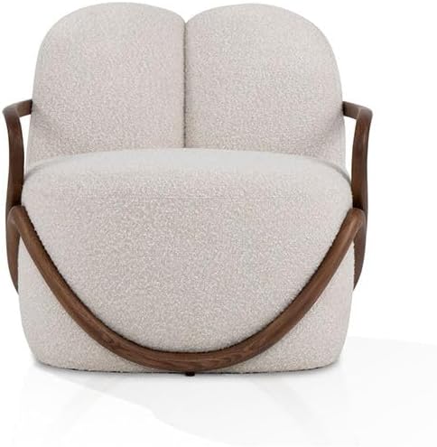Modern Lounge Chair, White Fabric Accent Chair with Solid Ash Wood Frame, Designer Armchair for Living Room, Office & Lounge (White)