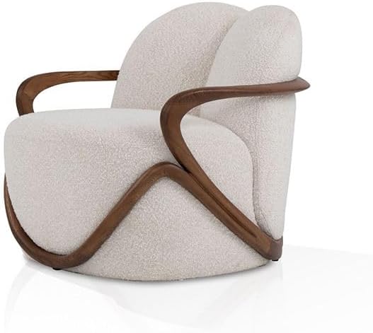 Modern Lounge Chair, White Fabric Accent Chair with Solid Ash Wood Frame, Designer Armchair for Living Room, Office & Lounge (White)