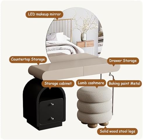 Modern Vanity Desk Set with Dimmable LED Mirror