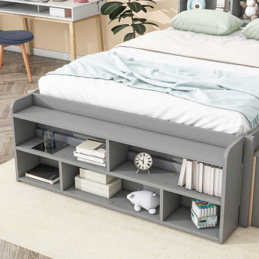 Storage Bed with Bookcase Headboard & Drawers