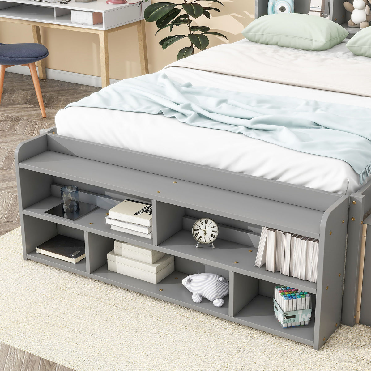 Storage Bed with Bookcase Headboard & Drawers
