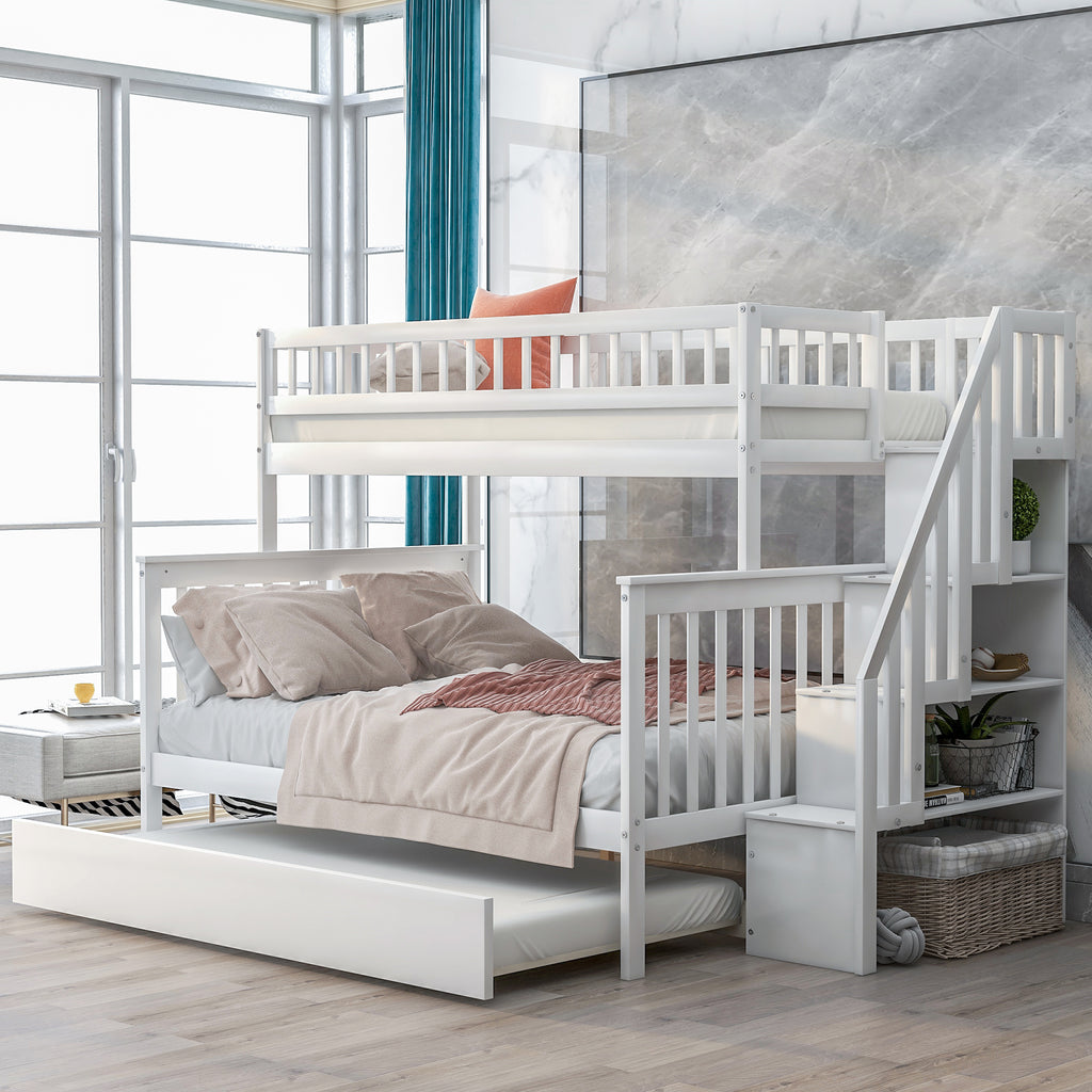 White Twin-over-Full Bunk Bed with Trundle