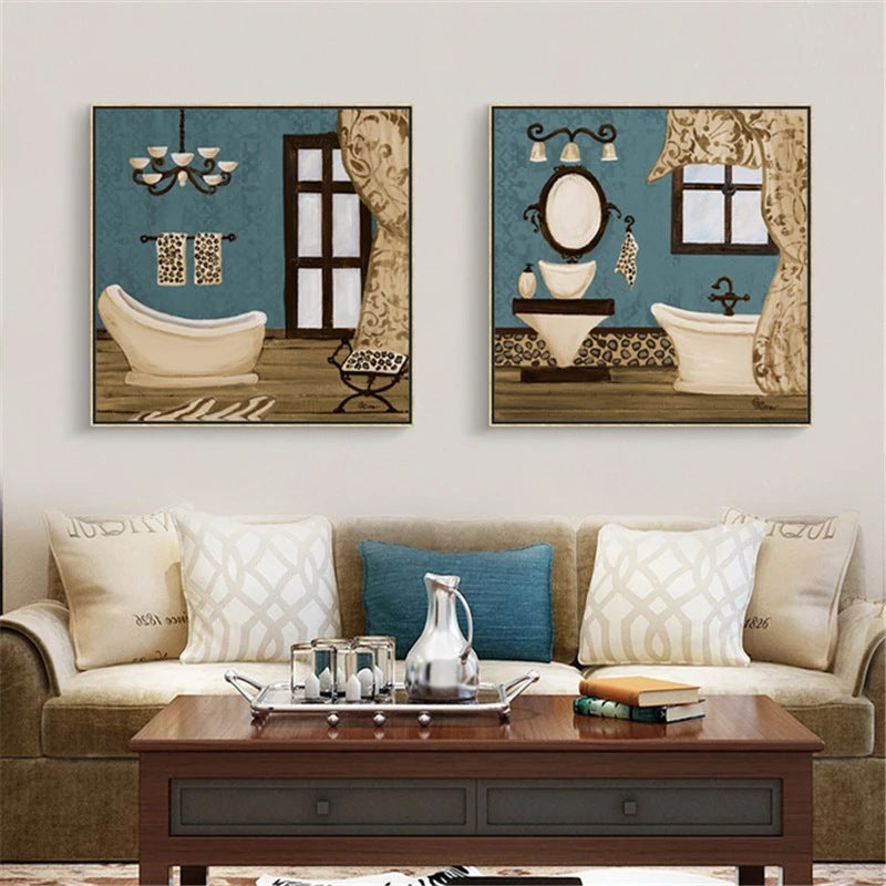 Retro Bathroom Canvas Wall Mural