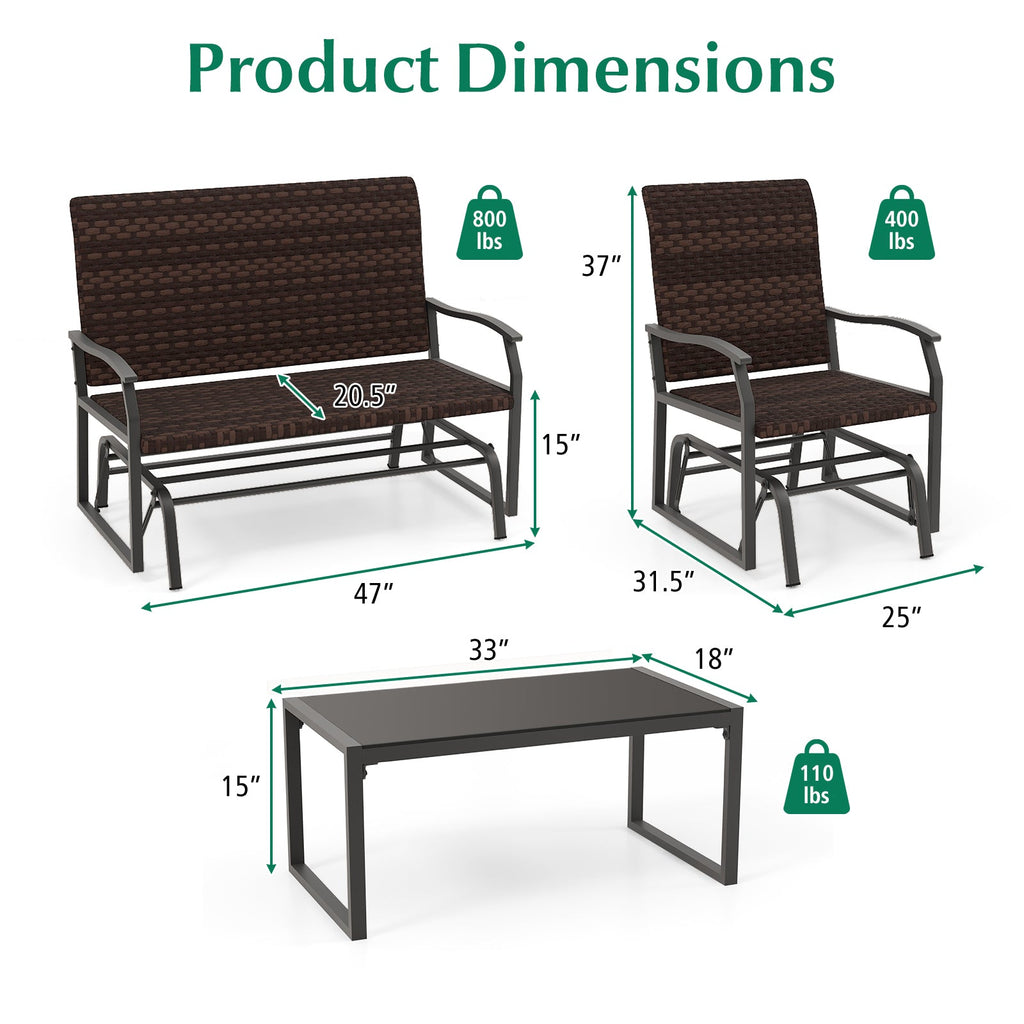Four-Piece Wicker Patio Glider Set