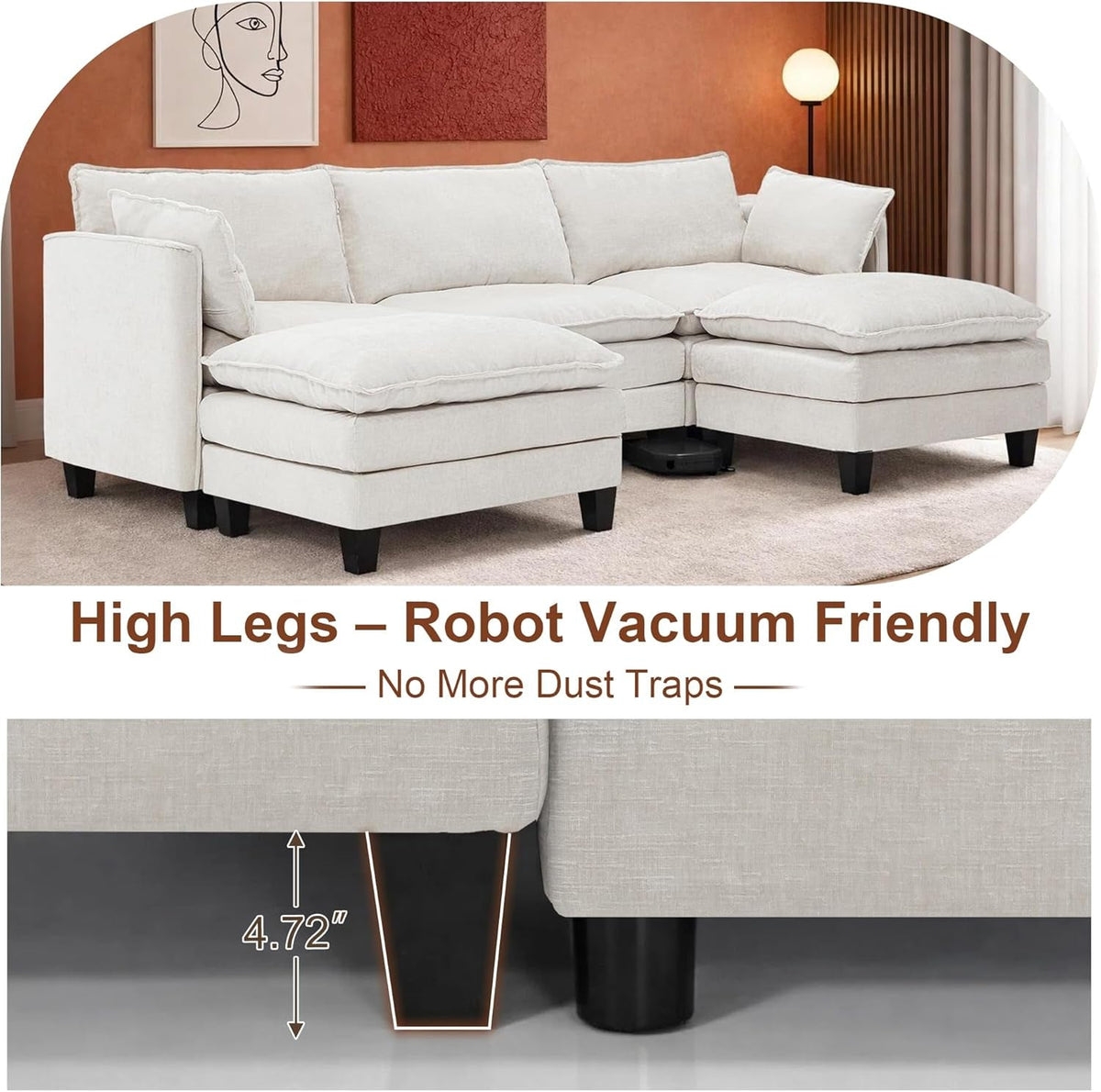 111-Inch Beige Modular Sectional Sofa