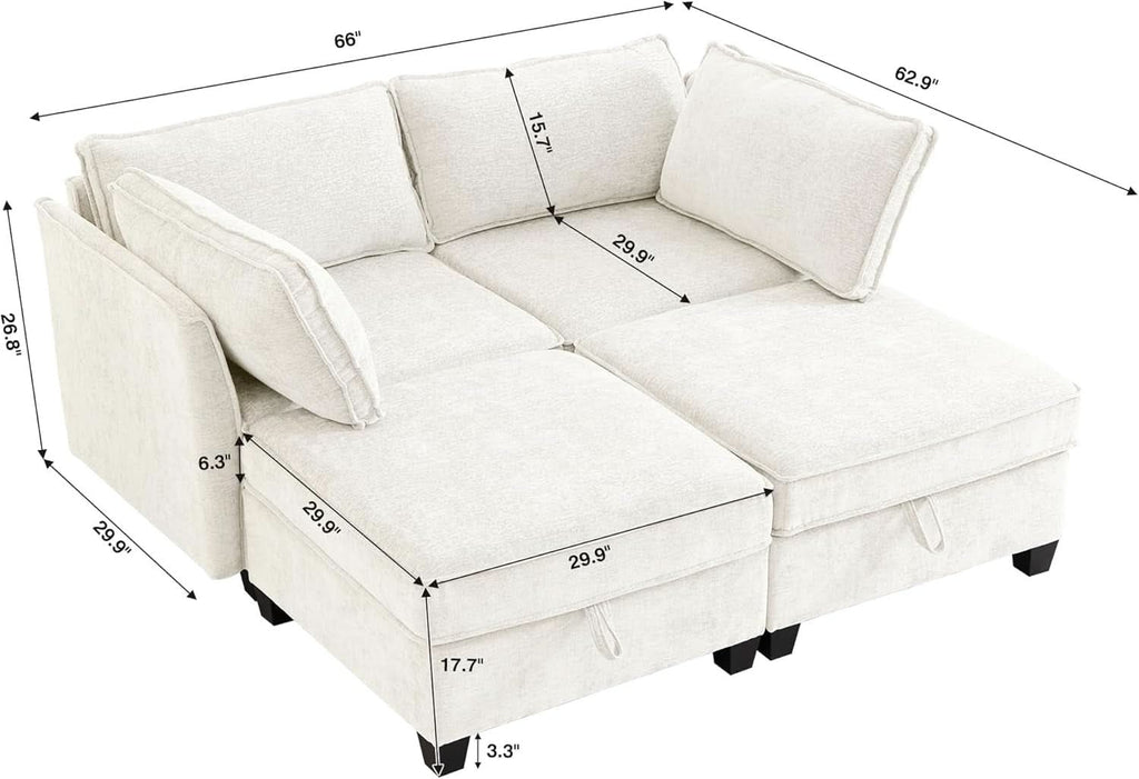 Beige Modular Sleeper Sectional with Storage