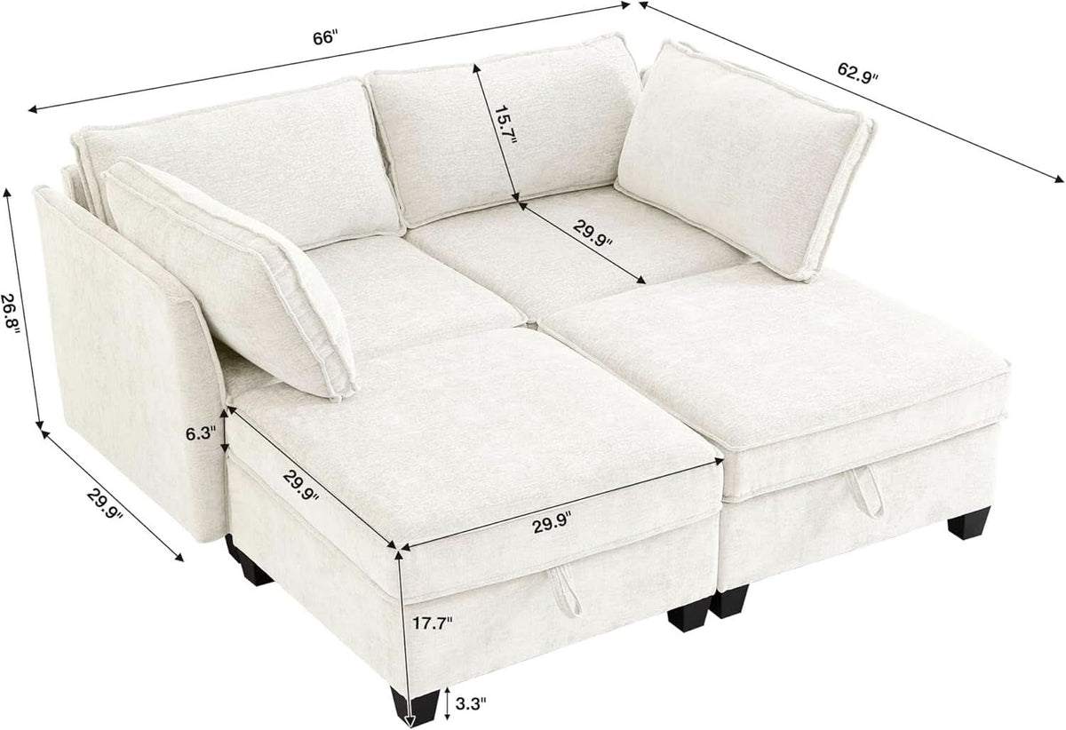 Beige Modular Sleeper Sectional with Storage