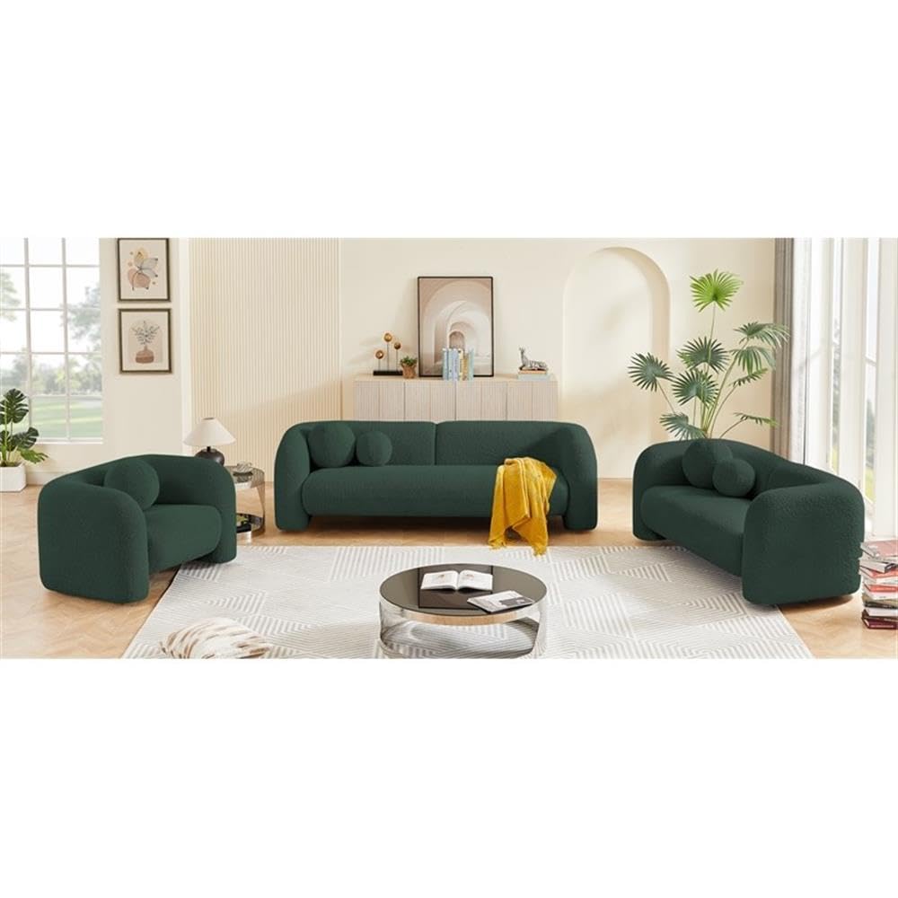 Art Deco Bouclé Accent Chair with Ball Pillow