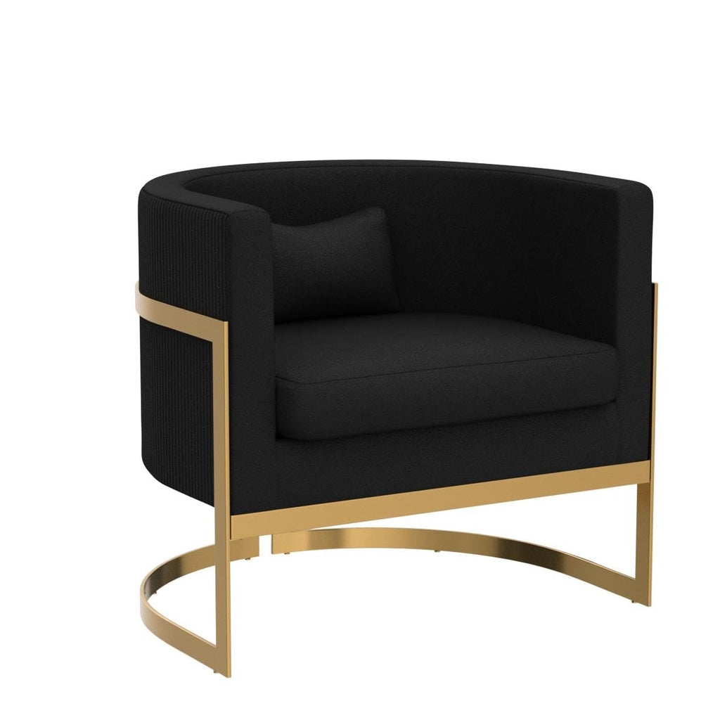 Velvet Accent Chair Ivory Modern Barrel Chair with Gold Legs