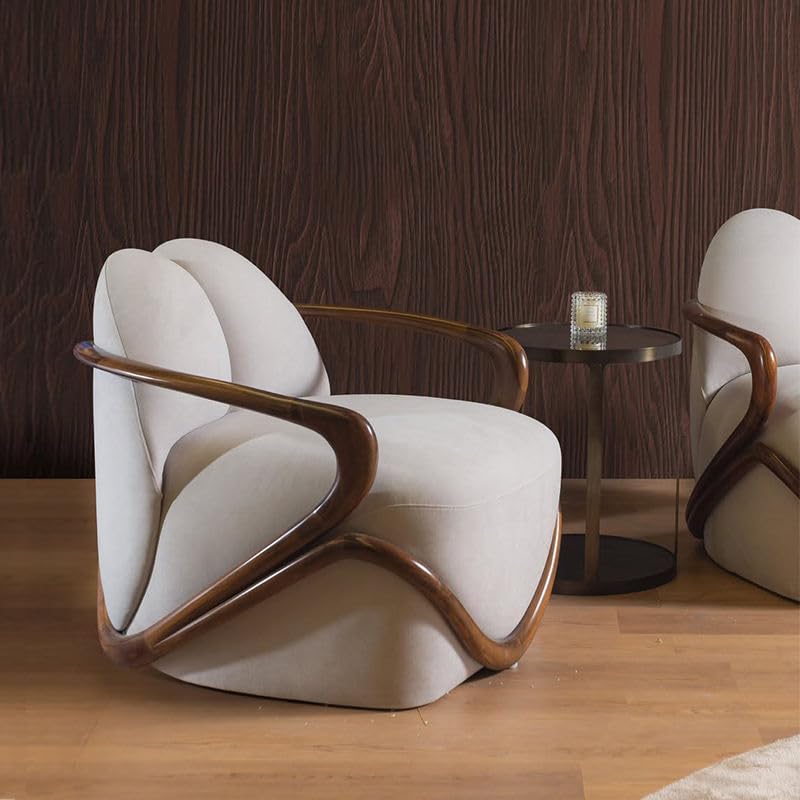 Modern Lounge Chair, White Fabric Accent Chair with Solid Ash Wood Frame, Designer Armchair for Living Room, Office & Lounge (White)