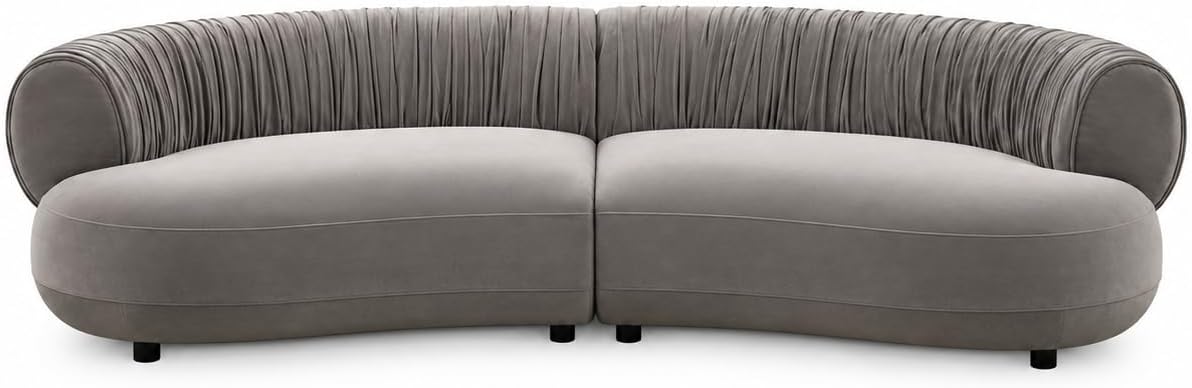 102.36" Curved Sectional Sofa, Gray Velvet 4-Seat Couch