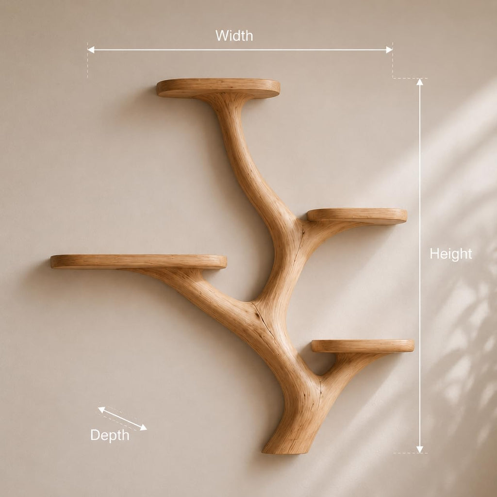 Wall Mounted Tree Bookshelf, Solid Wood Branch Floating Shelf, Rustic Driftwood Style Plant Display & Book Shelf for Boho Farmhouse Living Room Wall Decor (Option 5)
