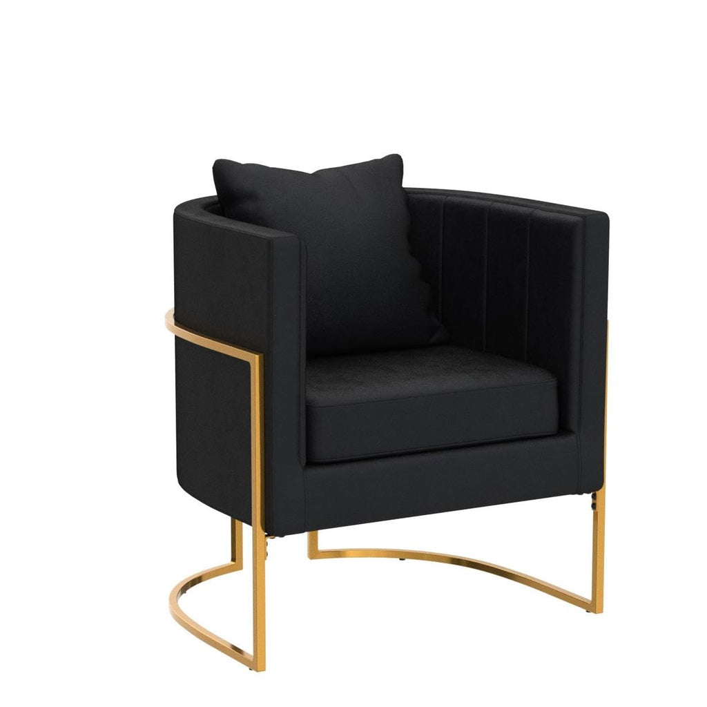 Velvet Barrel Accent Chair with Pillow