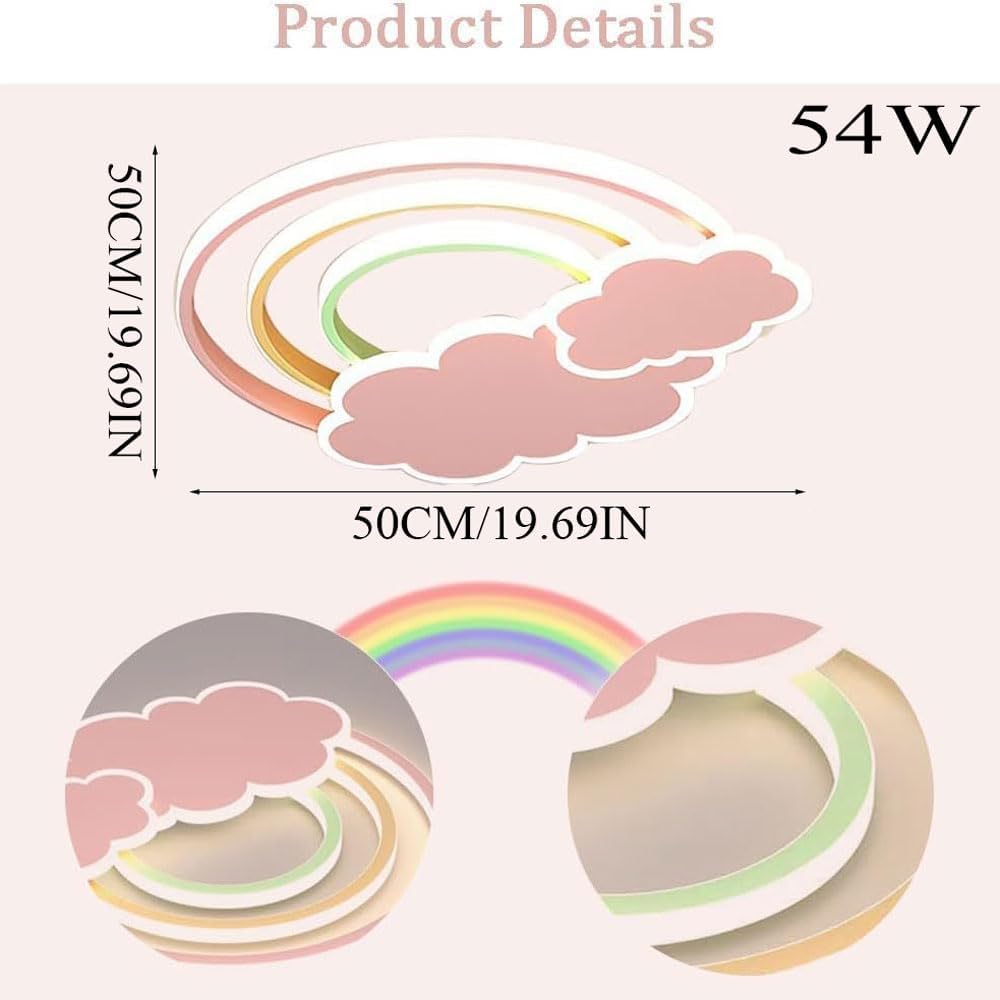 LED Pink Ceiling Light Modern Cartoon Children's Room Dimmable Ceiling Light with Remote Control Nordic Children's Room Blue Cloud Rainbow Night Light for Bedroom Baby Room Boys Girls Room