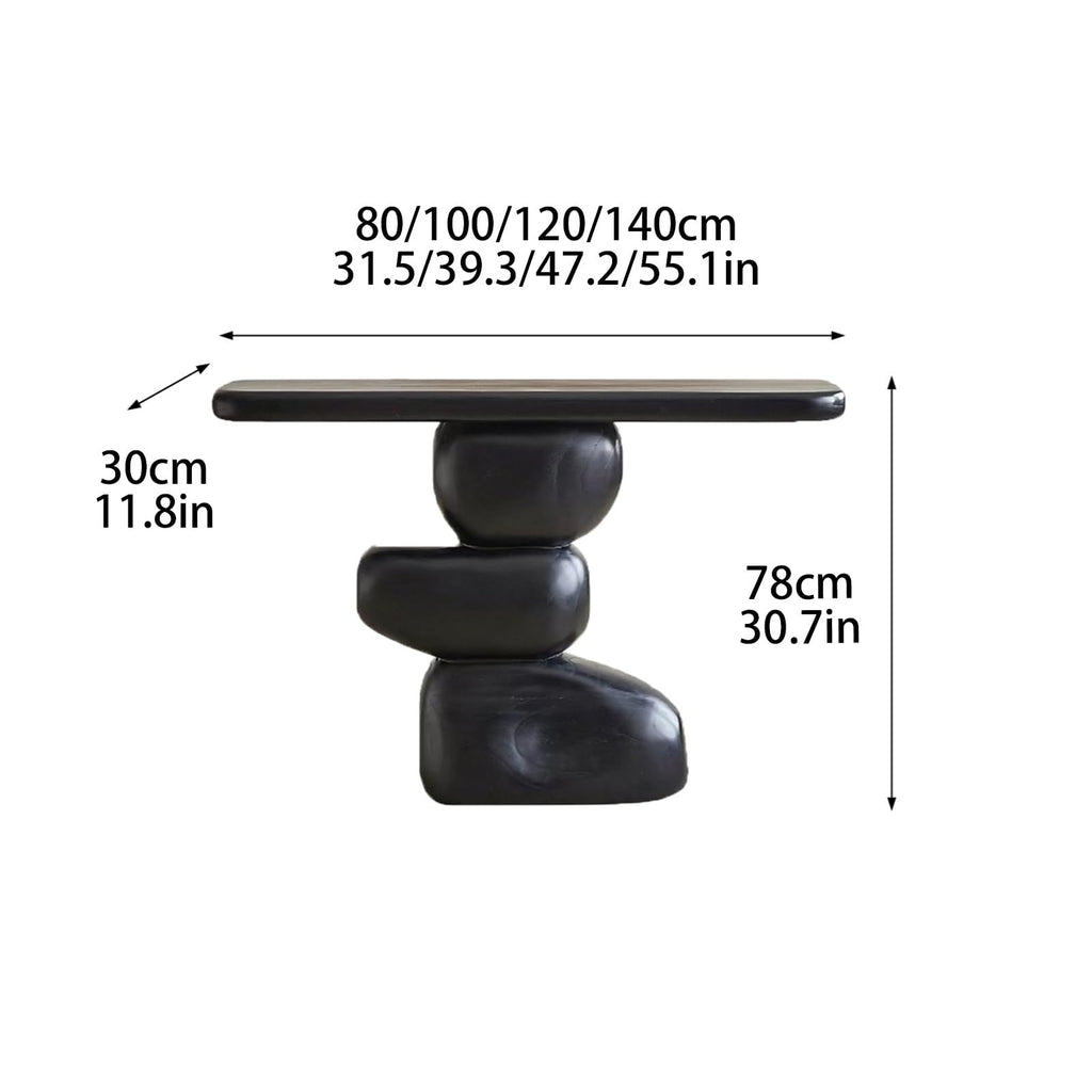 Entryway Console Table, Solid Wood, Cobblestone Round