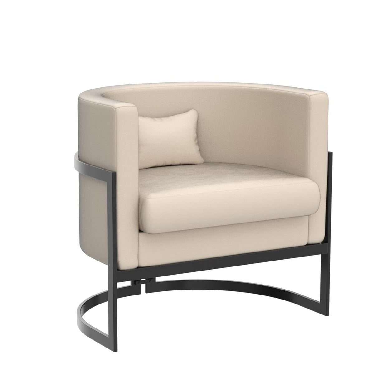 Velvet Accent Chair Ivory Modern Barrel Chair with Gold Legs
