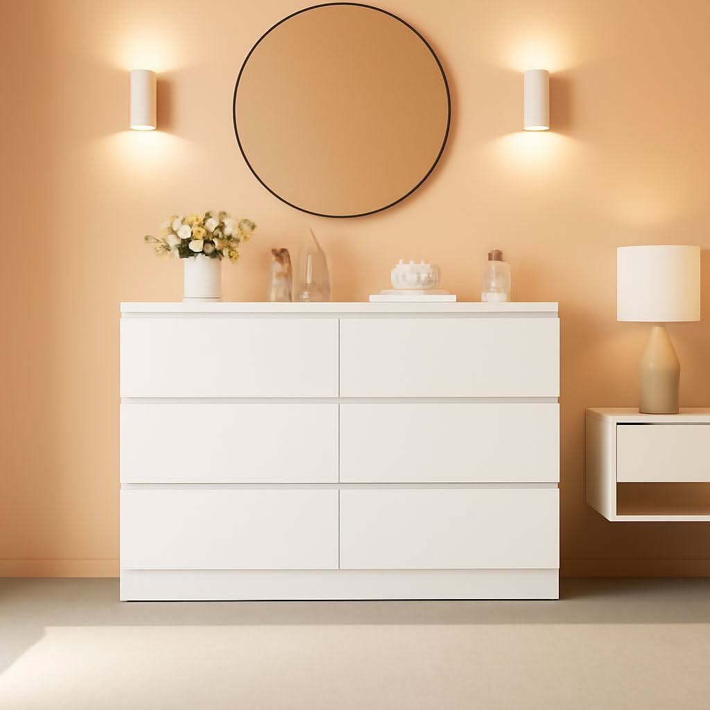 Modern White Six-Drawer Dresser