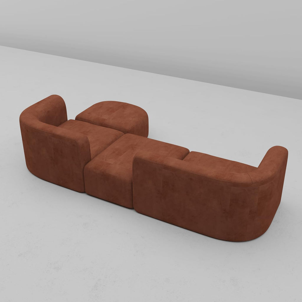 Acanva Mellow Modern Tight Curved Back Velvet Sofa, 4 Seater Modular