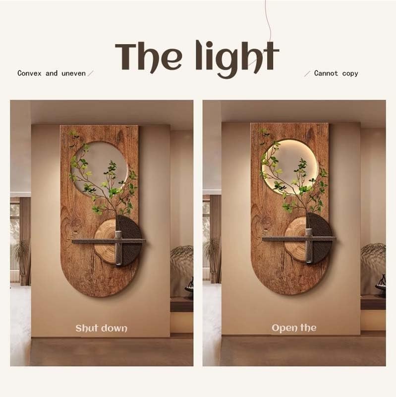 3D Sandstone Green Plant Wall Art with Warm LED Light