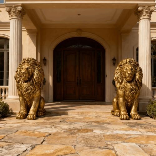 Large Gold Lion Statue, Resin Garden Sculpture, Outdoor Decor