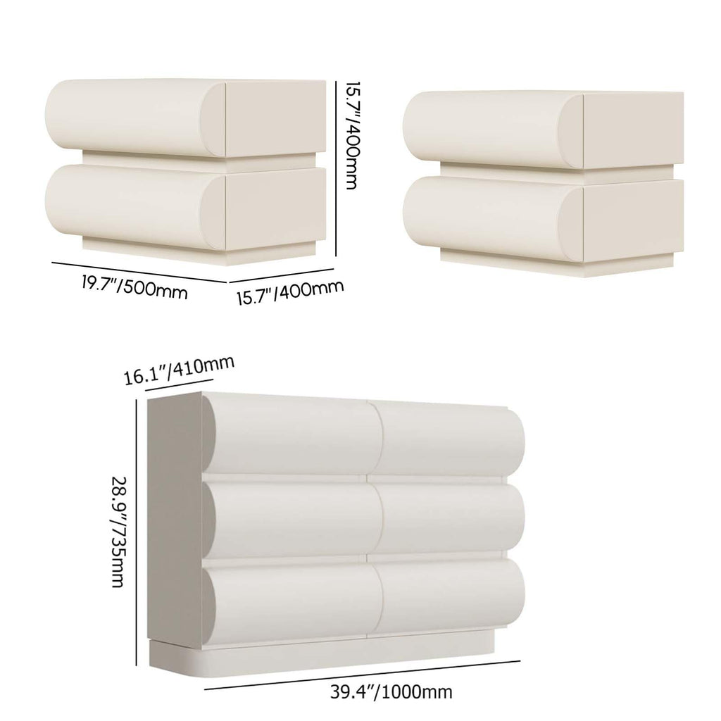 White Faux-Leather Six-Drawer Dresser