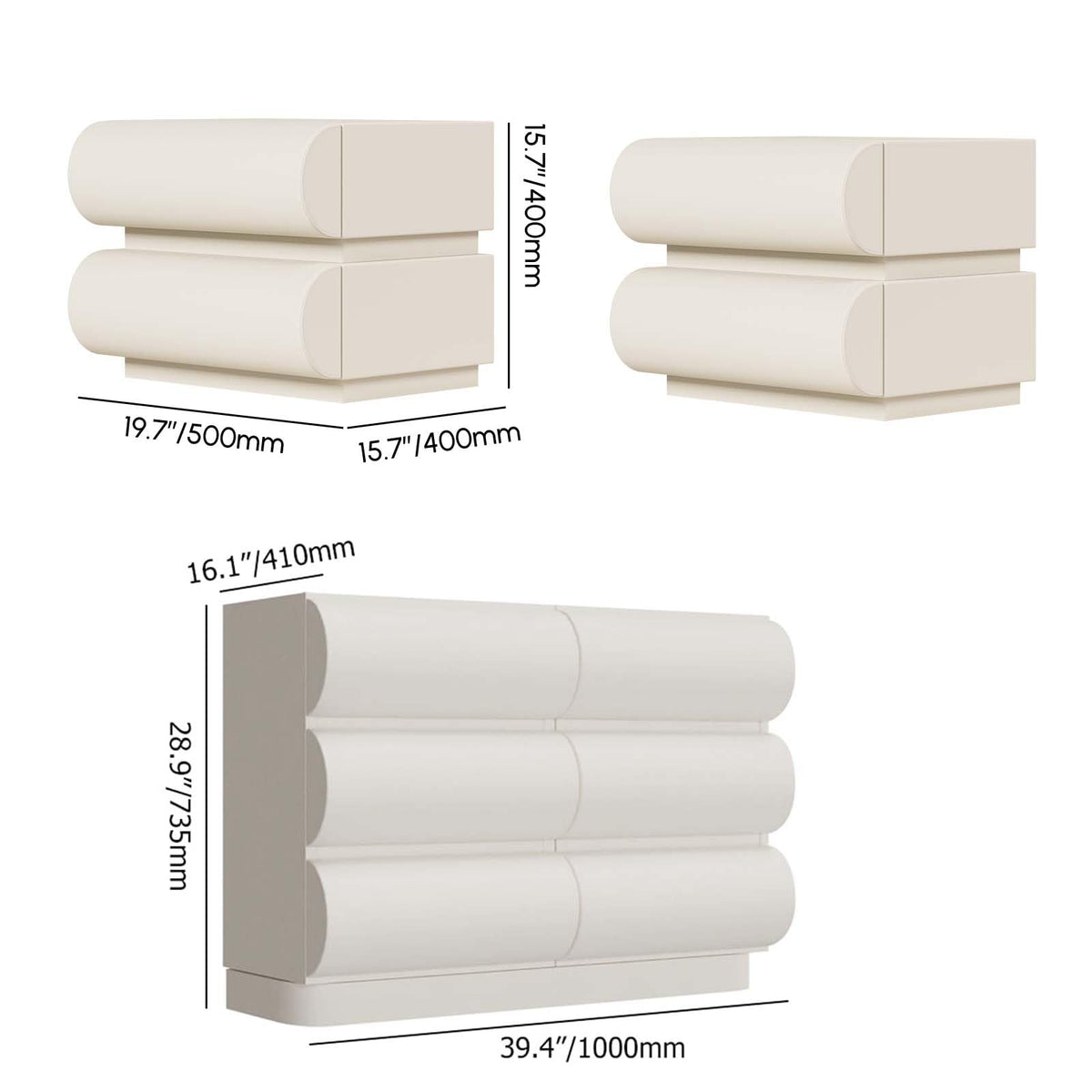 White Faux-Leather Six-Drawer Dresser