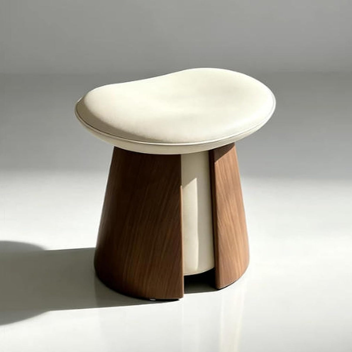 Modern Curved Vanity Stool with Solid Wood Legs