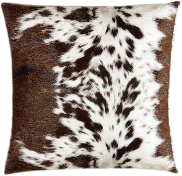 NGF Genuine Cowhide Pillows Cushion Cover - Brown and White Leather Hair on 18' x