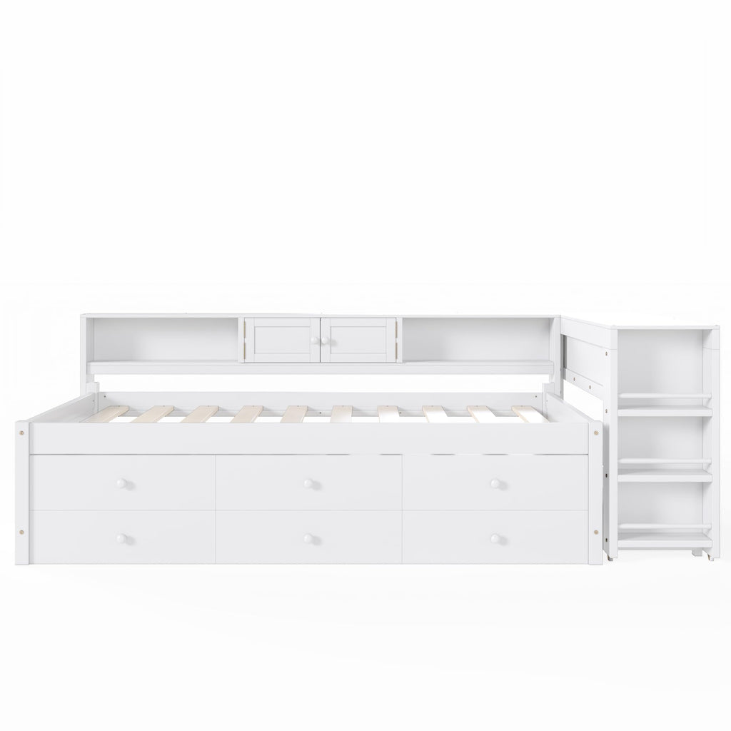 Bellemave Twin Daybed Frame with Desk, Trundle & Drawers Brown